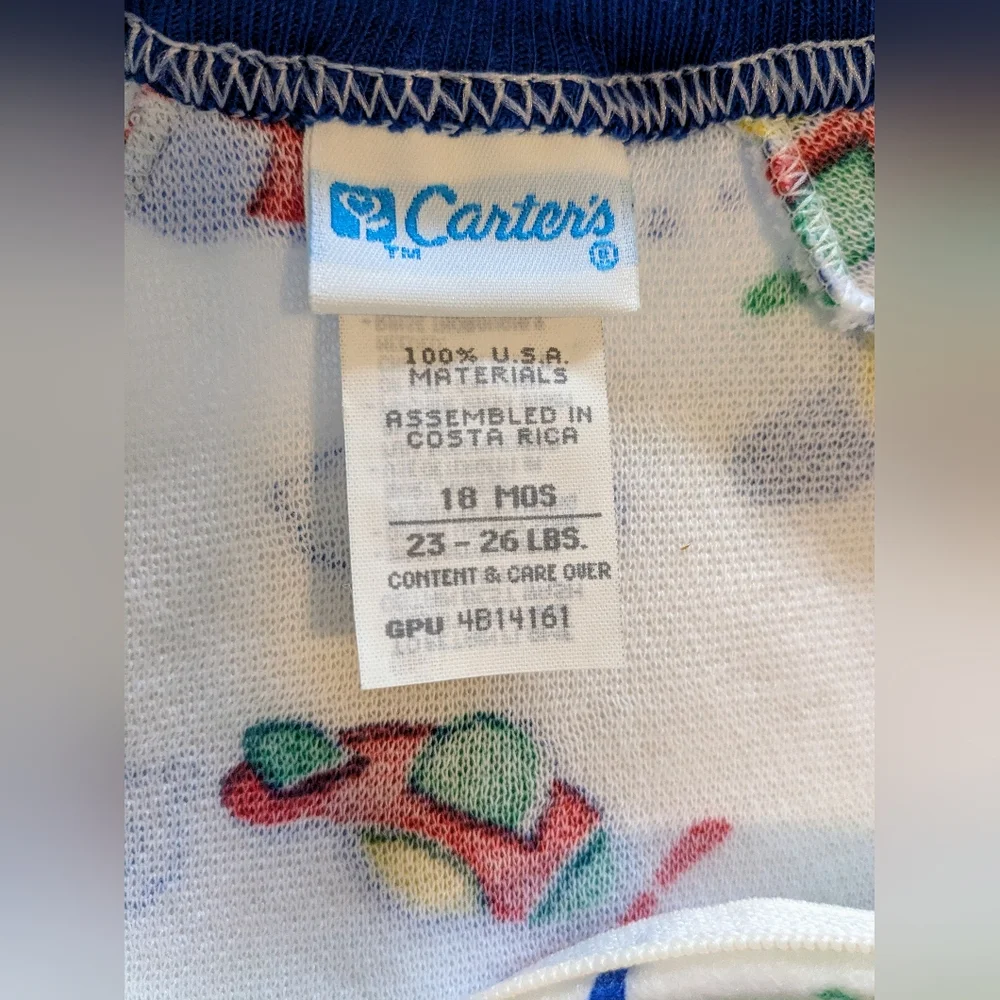 Vintage Carter's Airplane Cloud Helicopter Print 80s Fleece Pajamas Size 18M